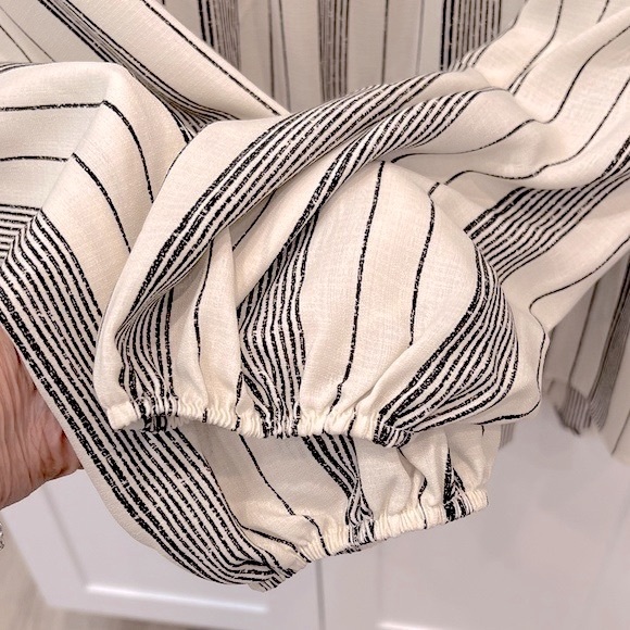 ODDY Beige with Black Stripes Peasant Style Top - Picture 4 of 7